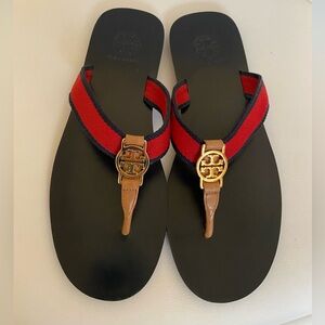Tory Burch Red and Black Thong Sandals